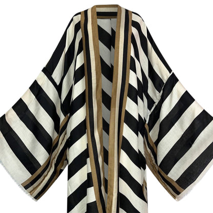 Striped Kimono Cardigan – Timeless Chic Open Front Cover Up