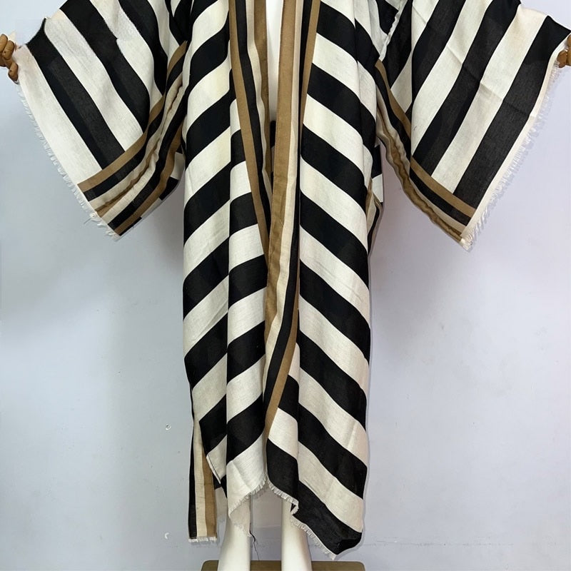 Striped Kimono Cardigan – Timeless Chic Open Front Cover Up