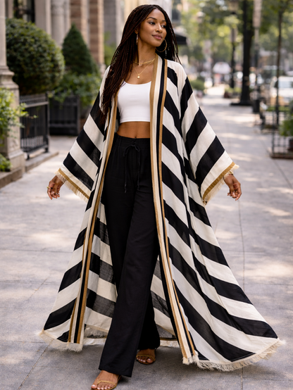 Striped Kimono Cardigan – Timeless Chic Open Front Cover Up